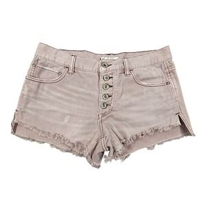 Free People Sz 26 Runaway Shorts Distressed Cutoff Exposed Button Fly Dusty Rose